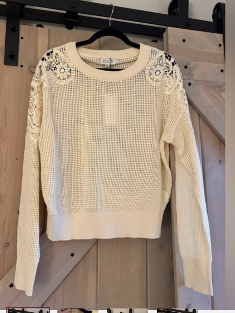 Molly Bracken Cream Sweater with Lace Shoulder Accents